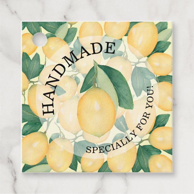 Watercolor Lemons HANDMADE für Sie | Konservengesc Geschenkanhänger (Vorderseite)