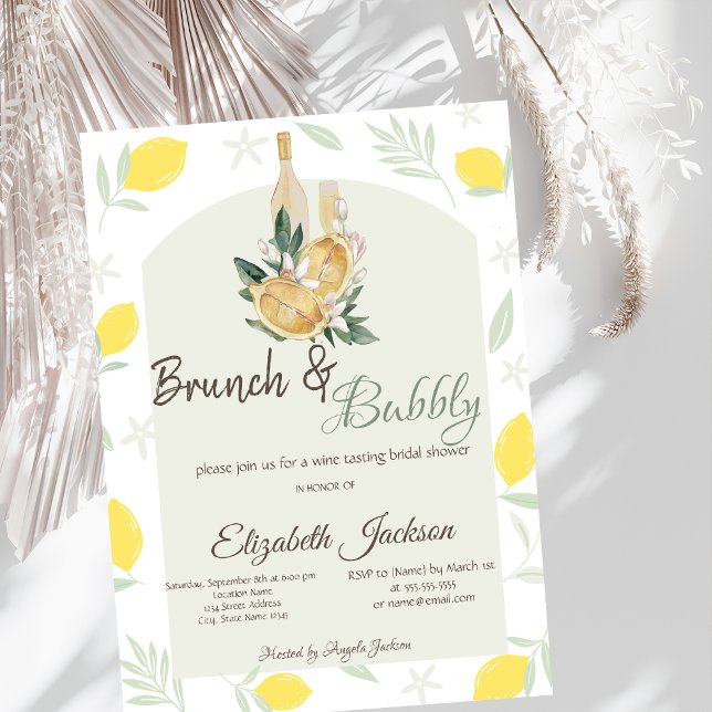 Watercolor Lemons Rahmen Brunch & Bubbly Einladung (Von Creator hochgeladen)