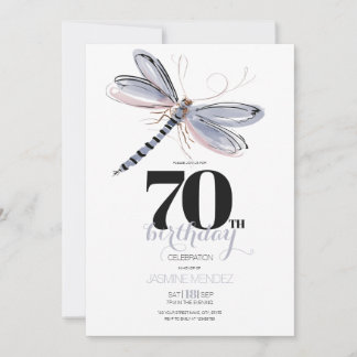 Watercolor Libelle Feminine Elegant 70. Geburtstag Einladung