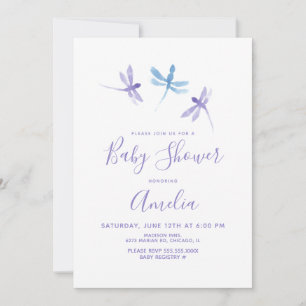 Watercolor Libelle  Lila Blau Baby Shower 
