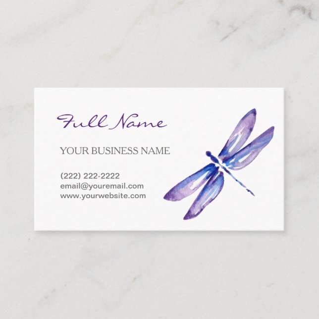 Watercolor-Libellen-Geschäfts-Karten | lila Visitenkarte (Vorderseite)