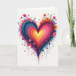 Watercolor-Liebes-Herz-Blumen-Karte Karte