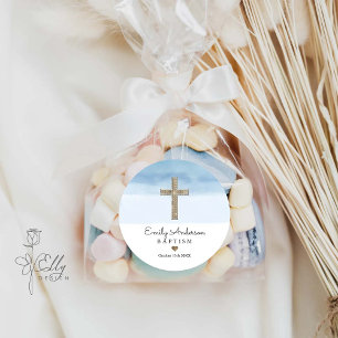 Watercolor Light Blue Boy Taufe Christening Runder Aufkleber