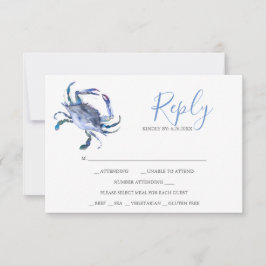 Watercolor Light Blue Crab Reply RSVP Cards Karte