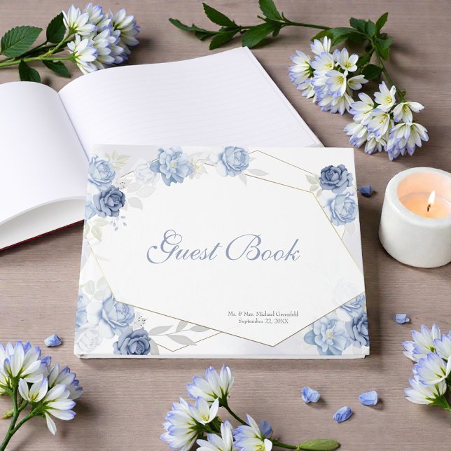 Watercolor Light Blue Floral Wedding Gästebuch (Von Creator hochgeladen)