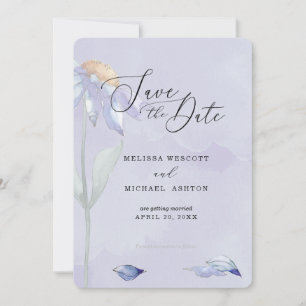 Watercolor Lila Blue Daisy Lavender Wedding Save The Date