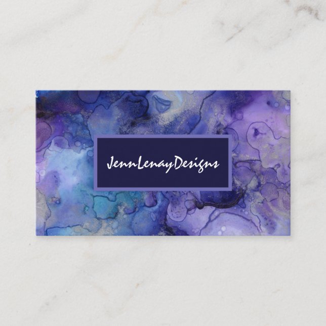 Watercolor Lila Blue Modern Script Business Card Visitenkarte (Vorderseite)