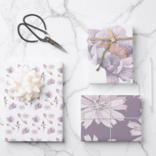 Watercolor Lila Blumenumhüllungsblätter Geschenkpapier Set