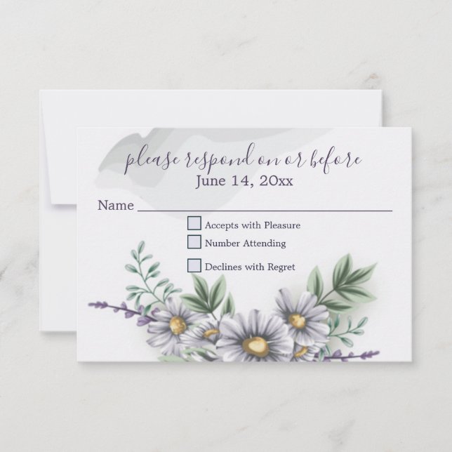 Watercolor Lila Daisy Wedding RSVP (Vorderseite)