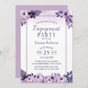 Watercolor Lila Floral Wedding Party Einladung