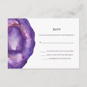 Watercolor Lila Geode Wedding RSVP Karte