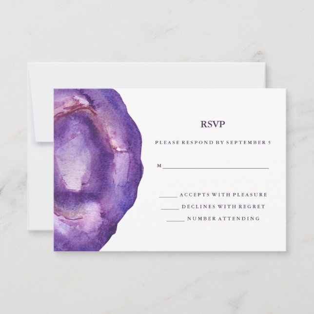 Watercolor Lila Geode Wedding RSVP Karte (Vorderseite)