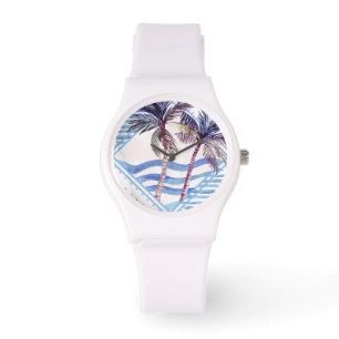 Watercolor-lila geometrisches Palme-Muster Armbanduhr