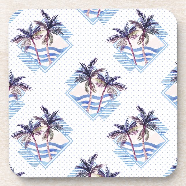 Watercolor-lila geometrisches Palme-Muster Untersetzer (Vorderseite)
