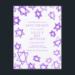 Watercolor Lila Star von David Bar Bat Mitzvah Ankündigungspostkarte<br><div class="desc">Perfekte Karte, um das bevorstehende Datum einer Fledermausmitzvah, Bar mitzvah oder anderen jüdischen Feier bekannt zu geben! Handgemachte Aquarellkunst für Sie auf der Vorder- und Rückseite! Vollständig anpassbar! Klicken Sie auf "Personalisieren" oben, um den Text zu bearbeiten. Klicken Sie auf "Bearbeiten mit dem Design-Tool", um die Schriftart, Farben und Platzierungen...</div>