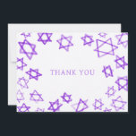 Watercolor Lila Star von David Bar Bat Mitzvah Dankeskarte<br><div class="desc">Perfekt Spaß DANK YOU card zu senden nach einem Fledermaus Mitzvah, Bar mitzvah oder anderen jüdischen Feiern! Handgefertigte Aquarellkunst für Sie auf der Vorderseite und leere Rückseite! Vollständig anpassbar! Klicken Sie auf "Personalisieren" oben, um den Text zu bearbeiten. Klicken Sie auf "Bearbeiten mit dem Designwerkzeug", um die Schriftart, Farben und...</div>