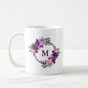 Watercolor-lila ultraviolettes Blumenmonogramm Kaffeetasse