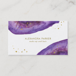 Watercolor lila und Imitat-Gold Geode Visitenkarte