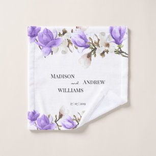 Watercolor-lila und weiße Magnolien-Blüte Badhandtuch Set