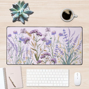 Watercolor-Lila-Wildblumenwiese-Zitat Schreibtischunterlage