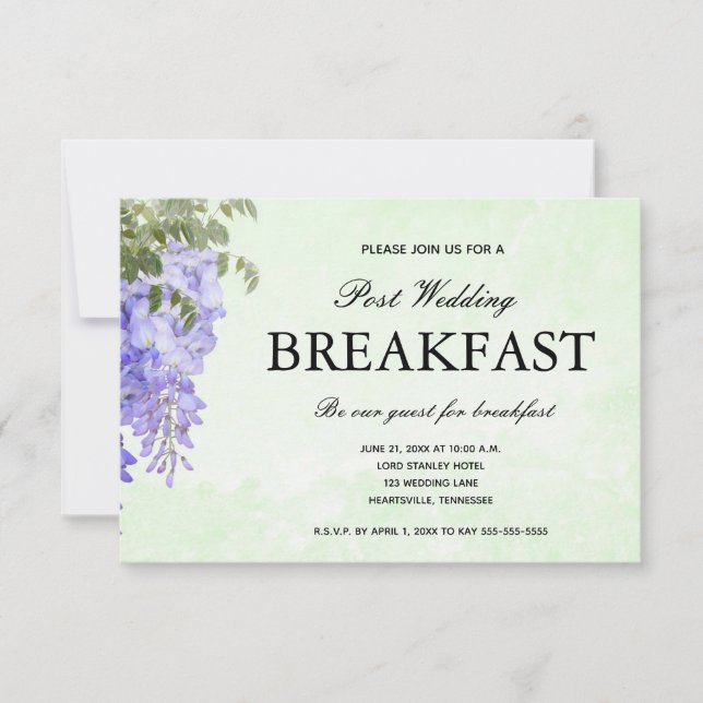 Watercolor Lila Wisteria Wedding Breakfast UAWG RSVP Karte (Vorderseite)