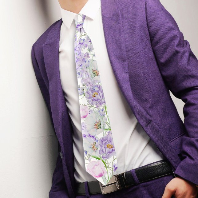 Watercolor Lilac Blume Neck Tie Krawatte (Von Creator hochgeladen)