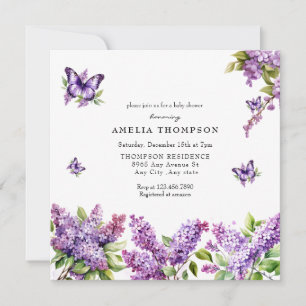 Watercolor Lilac   Floral Baby Dusche Einladung