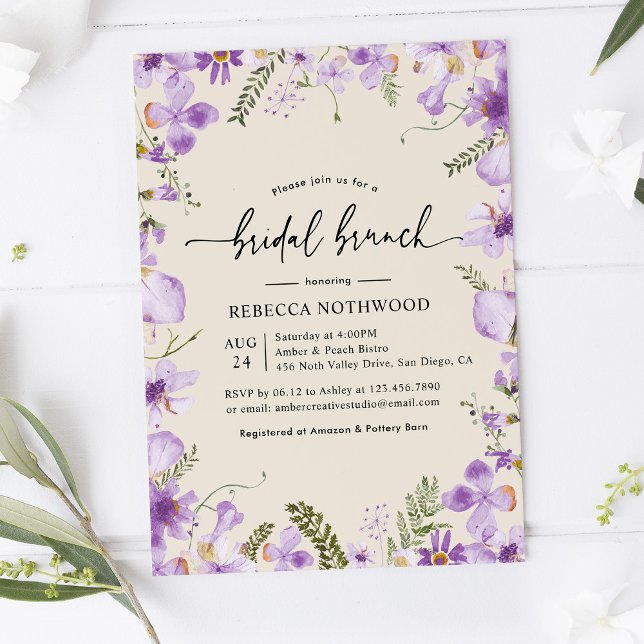 Watercolor Lilac Florals Bridal Brunch Einladung (Von Creator hochgeladen)