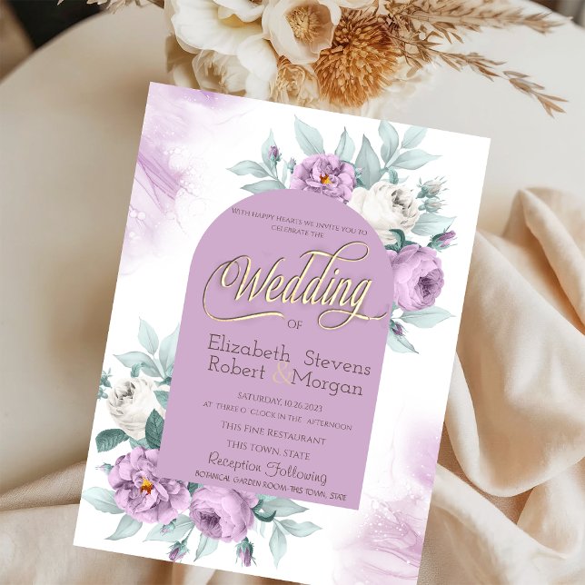 Watercolor Lilac Rose Polka Dots Wedding Einladung (Von Creator hochgeladen)