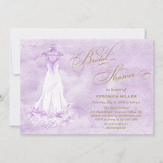 Watercolor Lilac Wedding Gown Brautparty Einladung