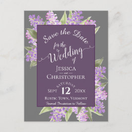 Watercolor Lilacs Boho Wedding Save the Date Gray Ankündigungspostkarte