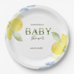 Watercolor-Limonen Baby Shower   Pappteller