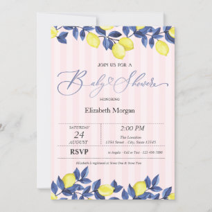 Watercolor-Limonen rosa Streifen Baby Shower Einladung