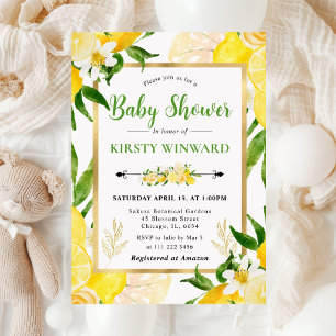 Watercolor-Limonen und Blumen Baby Shower Einladung