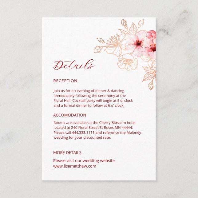 Watercolor Line Art Cherry Blossom Details Begleitkarte (Vorderseite)