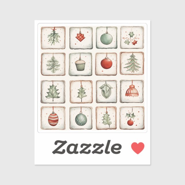 Watercolor Lineart Christmas Pattern Aufkleber (Blatt)