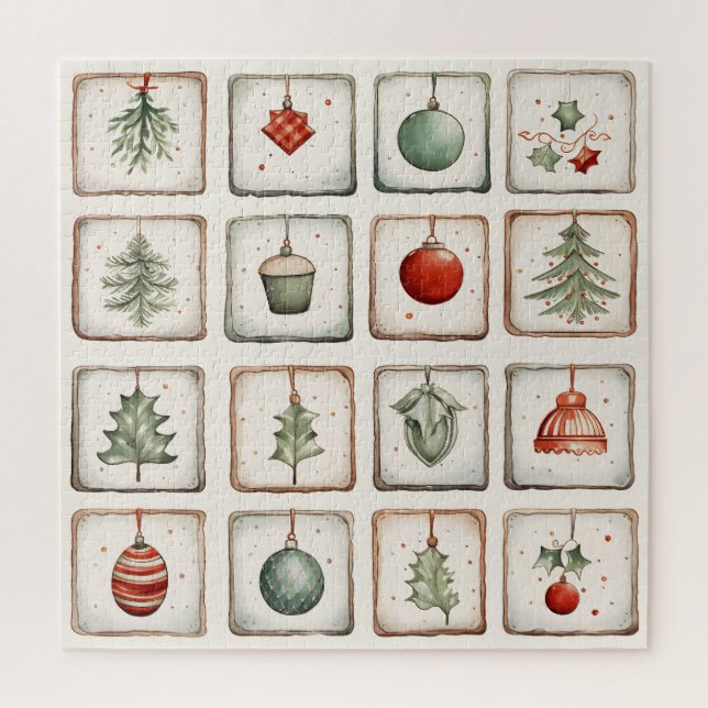 Watercolor Lineart Christmas Pattern Puzzle (Vertikal)