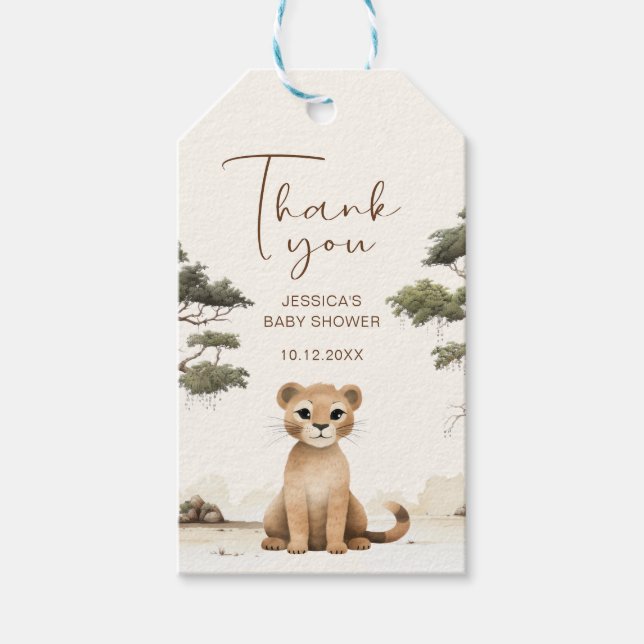 Watercolor Lion Baby Dusche Danke für Ihr Geschenk Geschenkanhänger (Vorderseite)