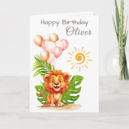 Watercolor Lion Kids Birthday Card with Name Karte