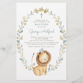 Watercolor Lion Prince Baby Boy Bautizo Einladung