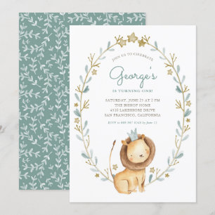 Watercolor Lion Prince Wreath Birthday Party Einladung