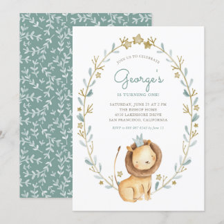 Watercolor Lion Prince Wreath Birthday Party Einladung