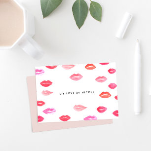 Watercolor Lips Personalized Flat Notecards Mitteilungskarte