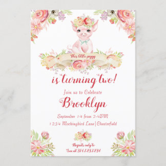 Watercolor Little Piglet Geburtstagsparty Einladung