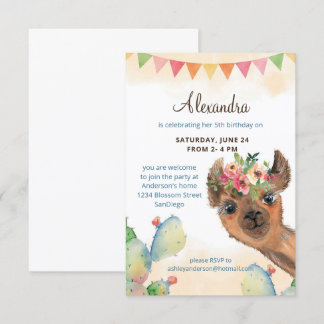 Watercolor Llama Birthday Einladung