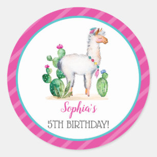 Watercolor Llama Birthday Runder Aufkleber