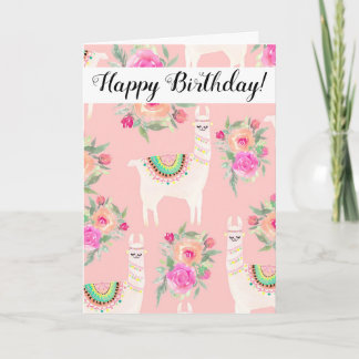 Watercolor Llama Floral Geburtstag Karte