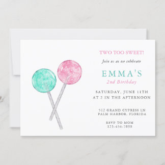 Watercolor Lollipop Geburtstagsparty Einladung