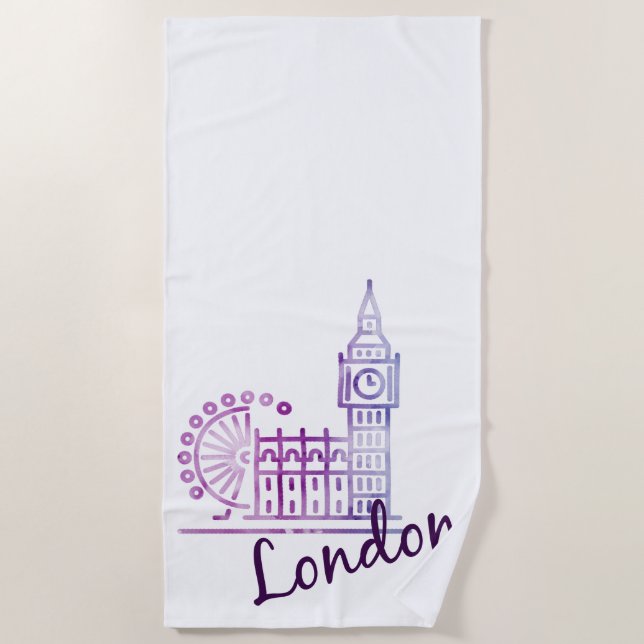 Watercolor London Big Ben Beach Handtuch | London  (Vorderseite)
