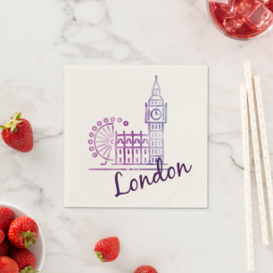 Watercolor London Big Ben Napkins - Elegant UK Serviette